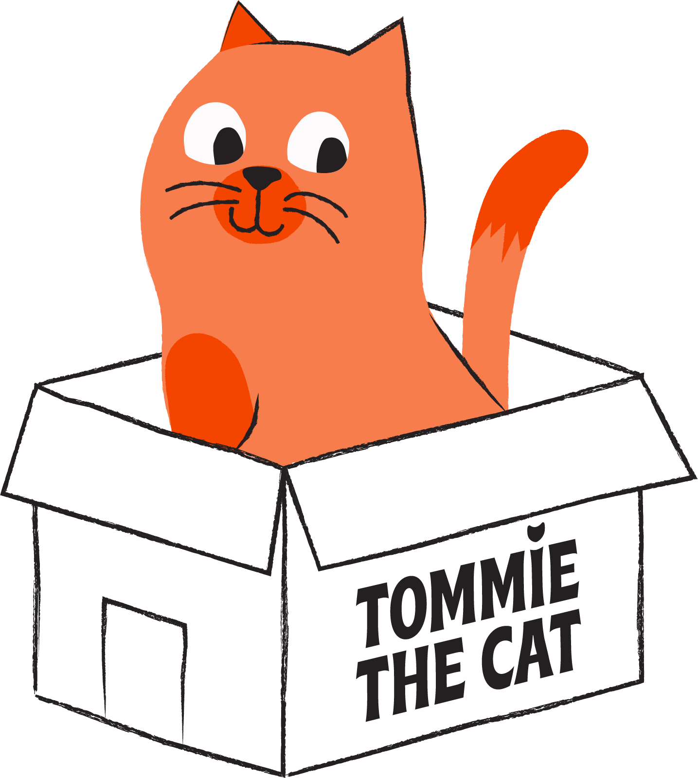 Tommie kijkt nieuwsgierig uit een doos met zijn naam erop